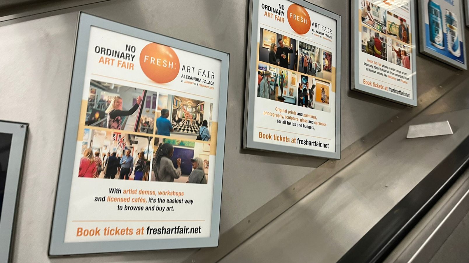 POS billboards lined up the escalator