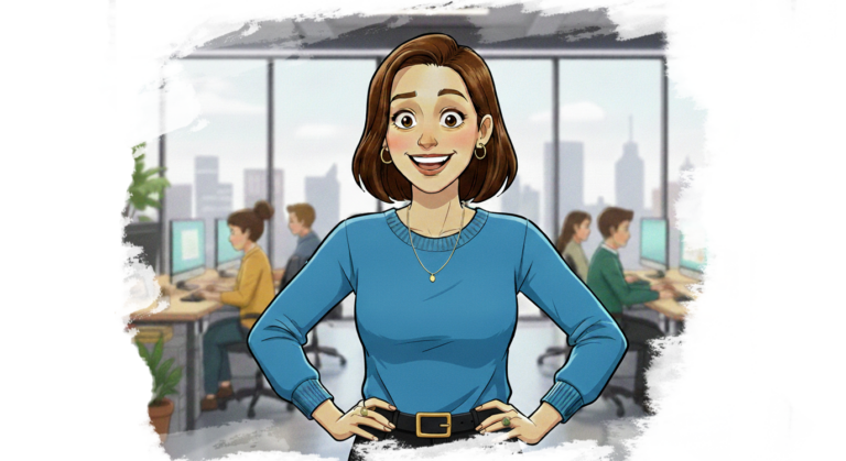 scamp of confident woman feeling showing a sense of career progression