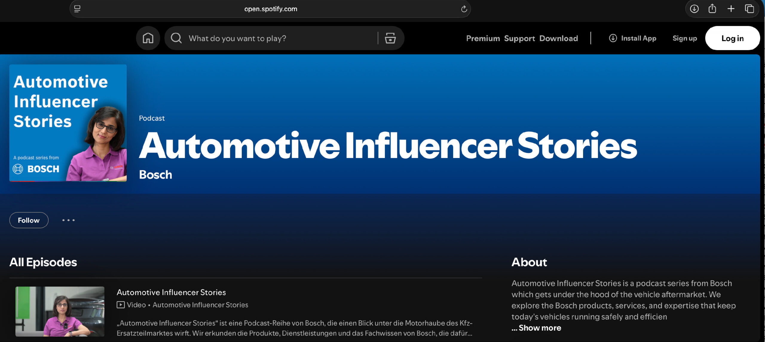 Bosch B2B automotive campaign 'Automotive Influencers' Spotify page
