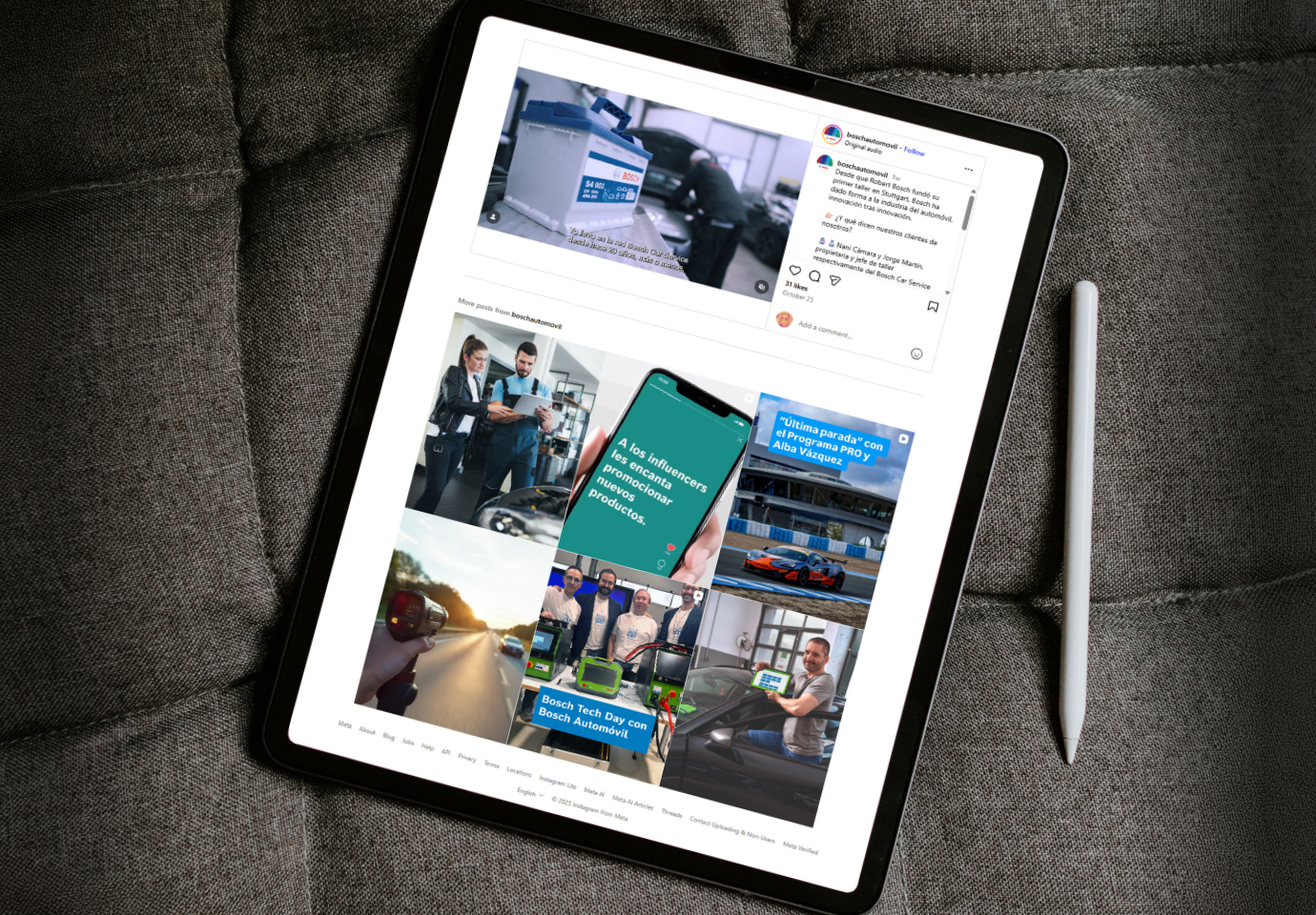 Bosch B2B automotive campaign social media posts shown on a tablet
