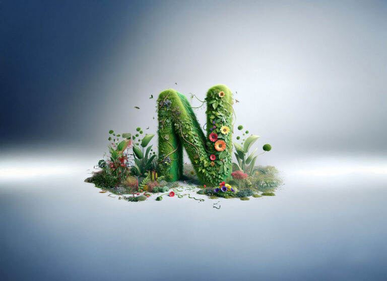 N is for...Nurture Journey - creative image of the letter N in a grass earthy effect with flowers
