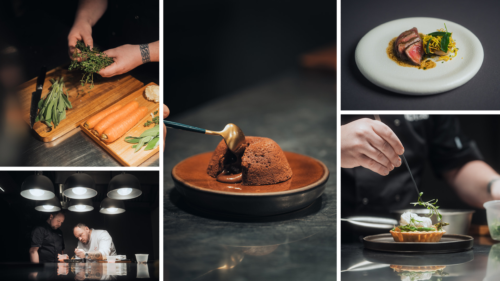 Collage of images showing the food James Sommerin and the TfW chef produced