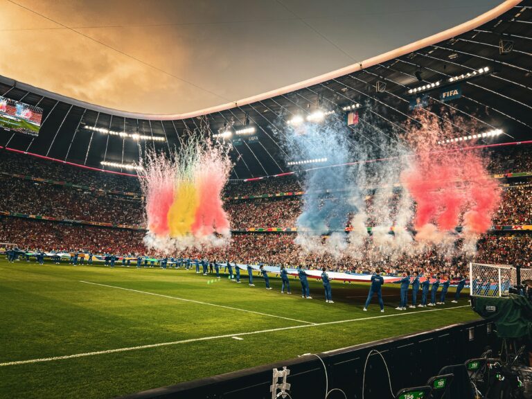 Football stadium celebrations with colourful displays