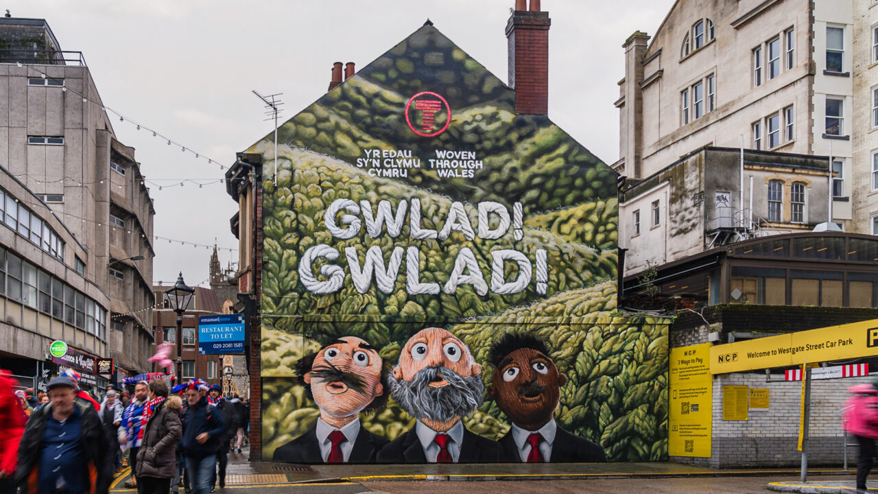 Large-scale mural artwork created as part of the Woven through Wales integrated advertising campaign.